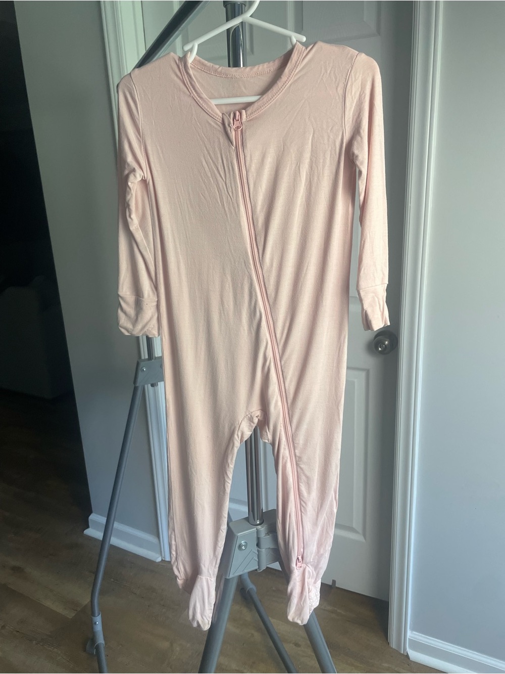 Kids Bamboo Long-Sleeve Zip One-Piece in Light Pink
